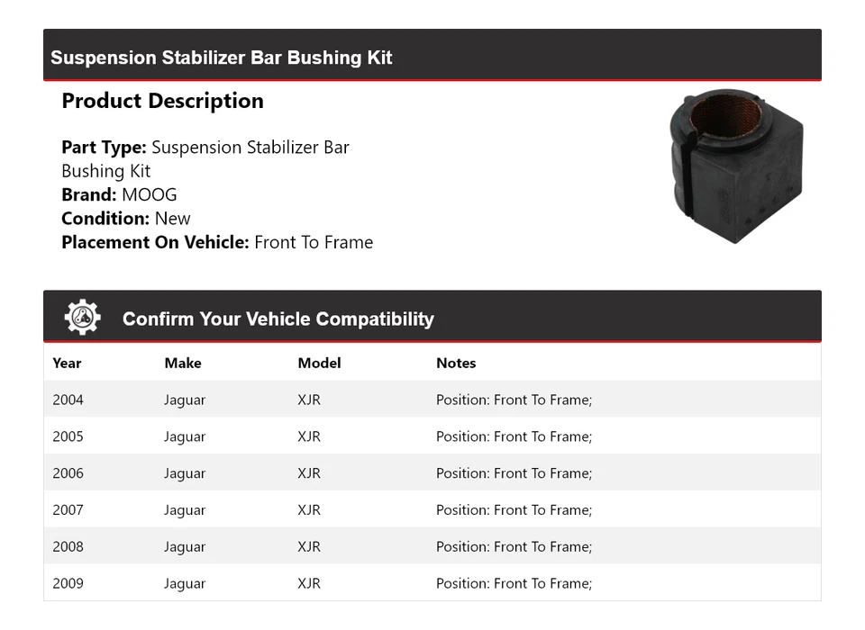 Kit de buje de barra estabilizadora de suspensión para Jaguar XJR 2004-2009 MOOG 2004 2005 Foto 2 de 4
