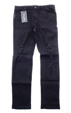 NWT - META THREADS Men's  PROLOG DISTRESSED Black DENIM JEANS - 36