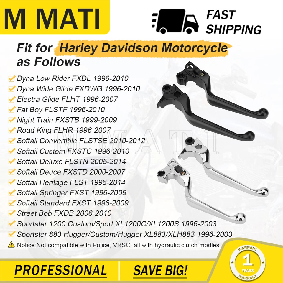 Chrome/Black Brake Clutch Lever for Harley Sportster 1200 XL1200 XLH1200 1996-03 - Image 4 of 4