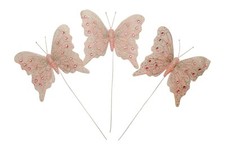 12PC 4" Blush Silver Glitter Feather Butterflies Craft DIY Wedding Cake Topper