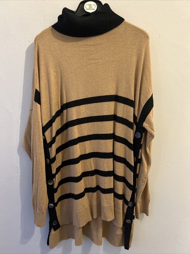 Damen Designer Wallis langer Pullover Größe Medium 12-14 braun schwarz gestreift