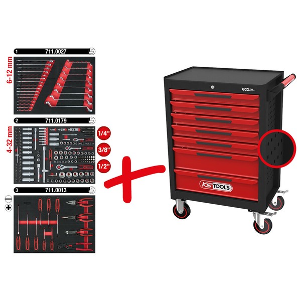 KS Tools Ecoline Schwarz/Rot Werkstattwagen Mit 7 Schubladen, 897.7215-image