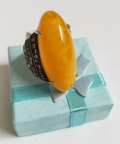New, Big Natural Oval Yellow Agate Stone, Ladies' Ring Platinum Plated, 7,8,9,10 - Picture 4 of 4