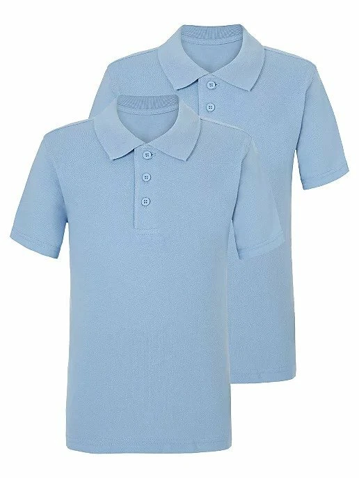 Pack of 2 Unisex Polo Blue T Shirts Gym PE School Uniform Short Sleeve Cotton