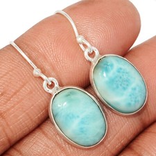 Natural Genuine Larimar - Dominican Republic 925 Silver Earrings Jewelry CE43659