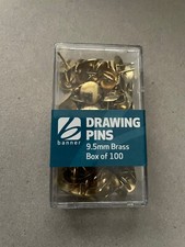 100 x Brass Drawing Pins Strong Metal - Gold Colour Thumb Tacks - 9.5mm Boxed