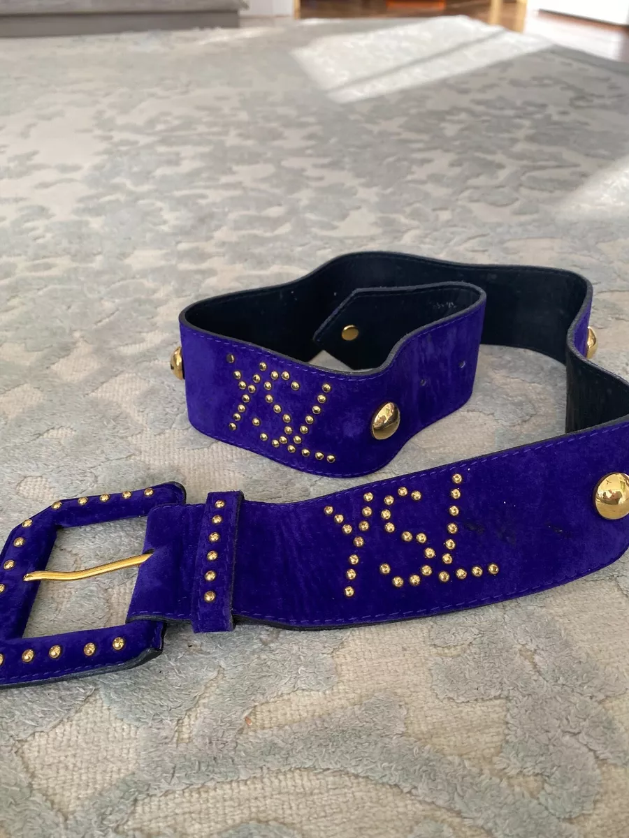 Yves Saint Laurent Suede Wide Belt Blue Purple Size 80 US 32