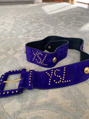 Yves Saint Laurent Belt in Navy Blue Suede YVES SAINT LAURENT Vintage Runway Belt Logo Buckle Blue  main image 2