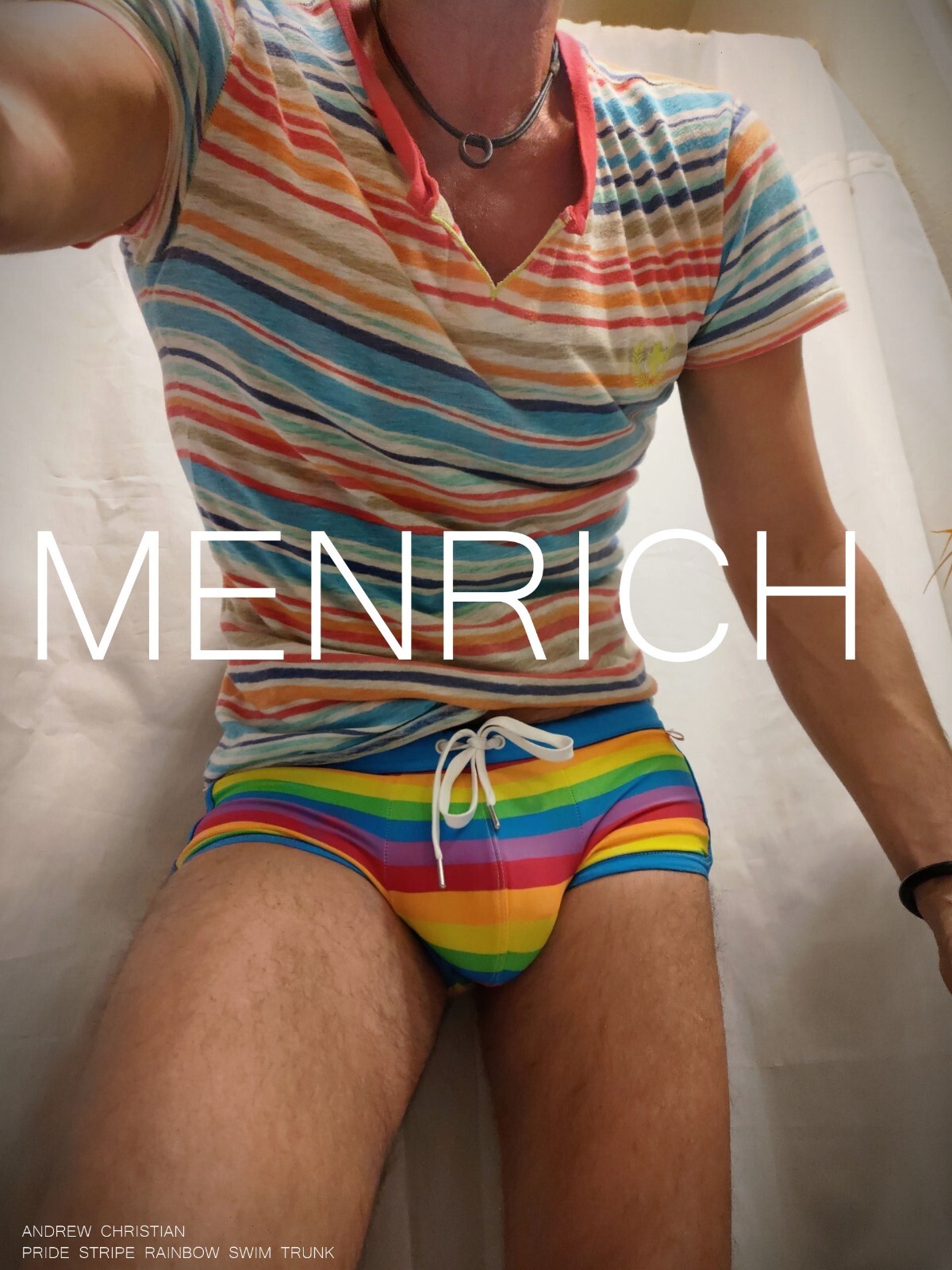 ANDREW CHRISTIAN PRIDE RAINBOW STRIPES SWIM TRUNK. XSMALL. NWOT RARE 🌈 GAY LGBT