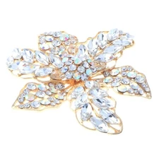 Gold Tone Metal Large Crystal Flower Brooch P1375-GAB