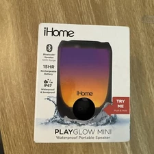 New iHome iBT800B Play Glow 15 Hr Rechargeable Waterproof Bluetooth Mini Speaker