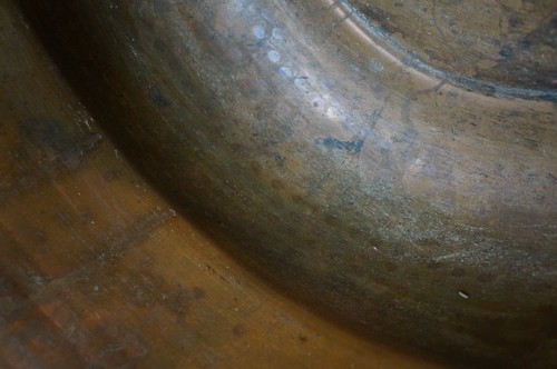 Antique Hammered Copper Cauldron Cook Pot Kettle w Iron Handles 16" - Picture 9 of 12