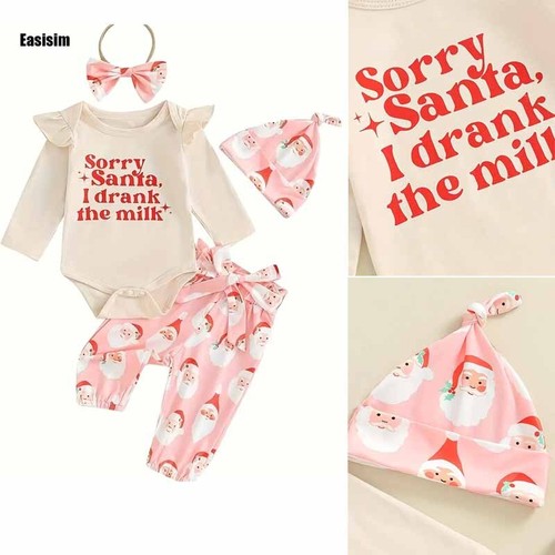4pcs Newborn Baby Infant Girls 1st Christmas Headband TrousersCostume Outfits