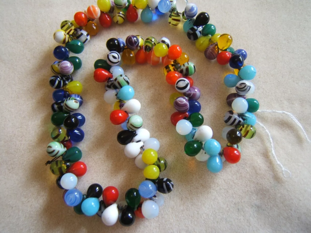 150 Vintage Czech Glass Molded Bohemian Teardrop Multicolor African Trade Beads