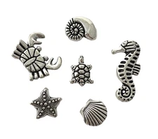 12 Assorted Paired Tibetan Silver Beads Ocean Theme Starfish Seahorse Crab Shell