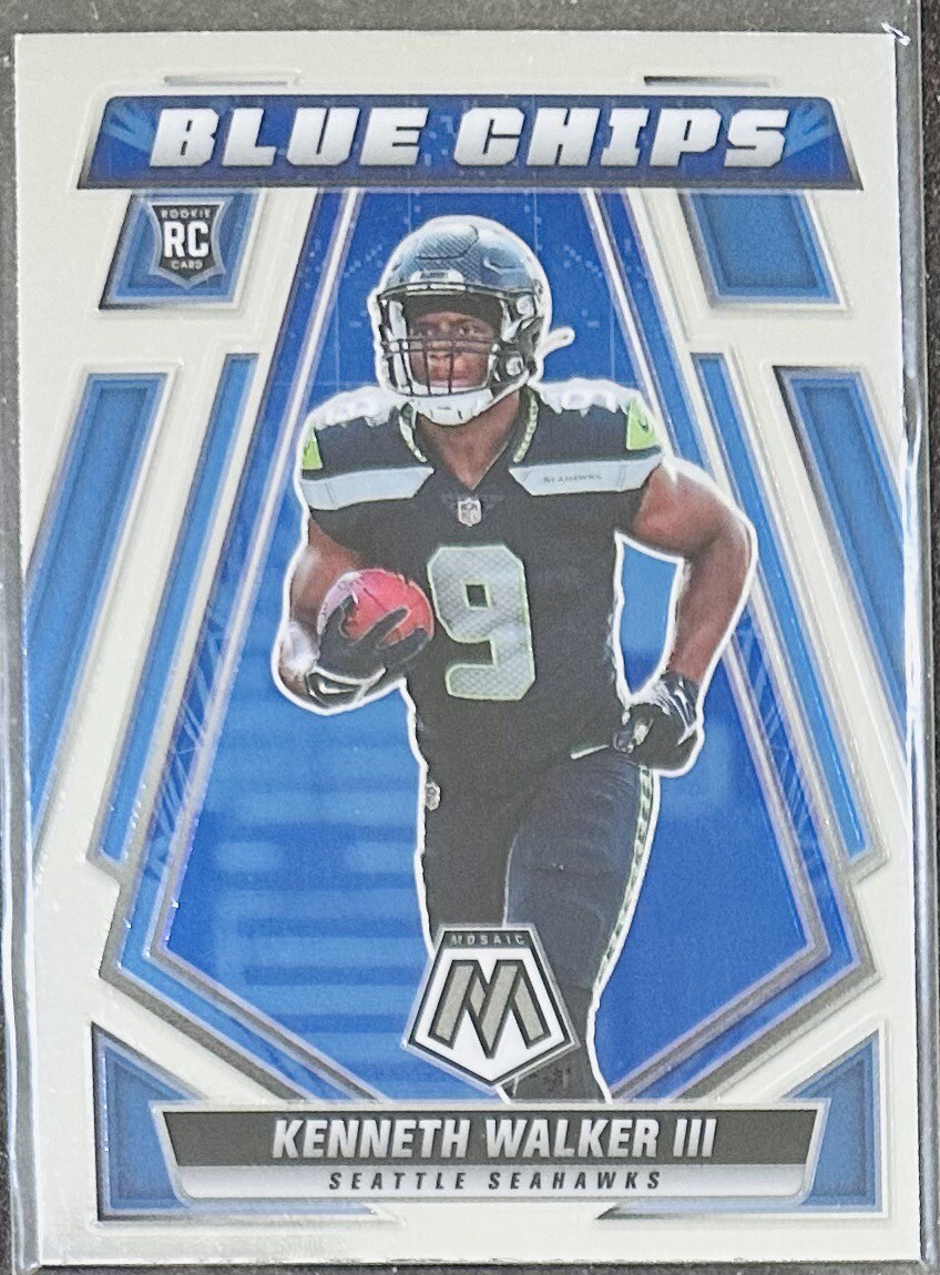 RARE💎Kenneth Walker💎ROOKIE INSERT💎2022 Panini Mosaic Blue Chips #BC-13