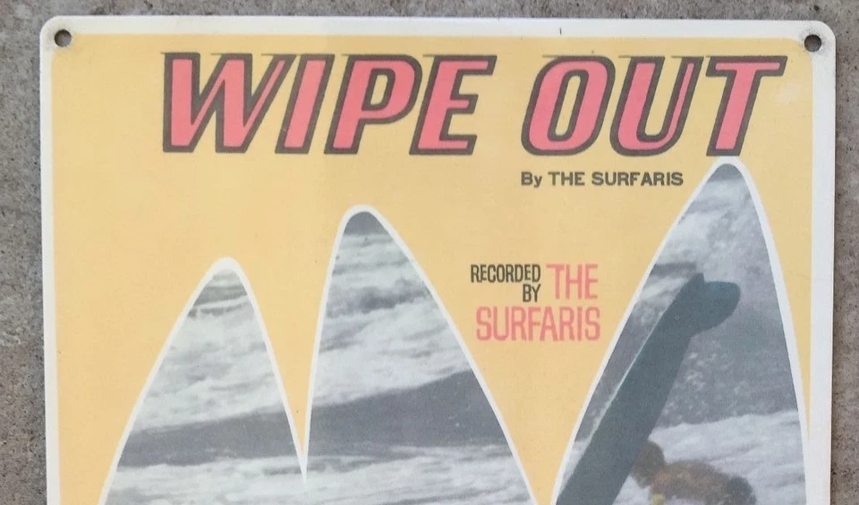 Vintage Surf Guitar Dick Dale The Surfaris Wipe Out Surfboard Poster Metal Sign  - Image 3 of 4