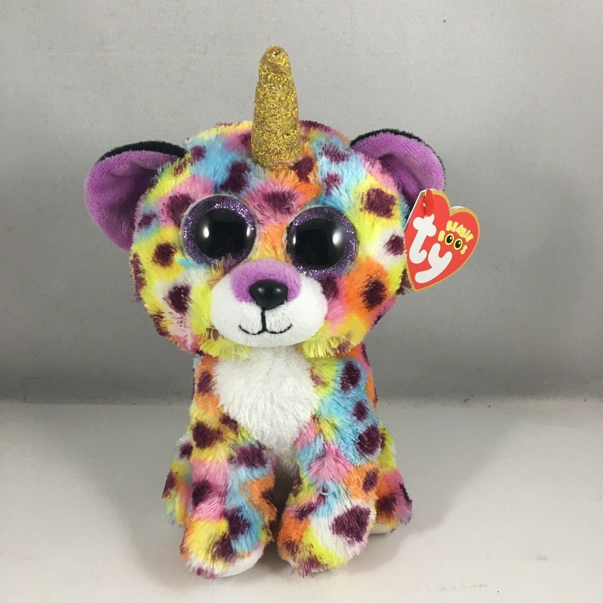 大きいTy Beanie Boos レインボー ヒョウ ぬいぐるみ80cmくらい TY Beanie Boos - GISELLE Rainbow Leopard with Unicorn (6 Inch