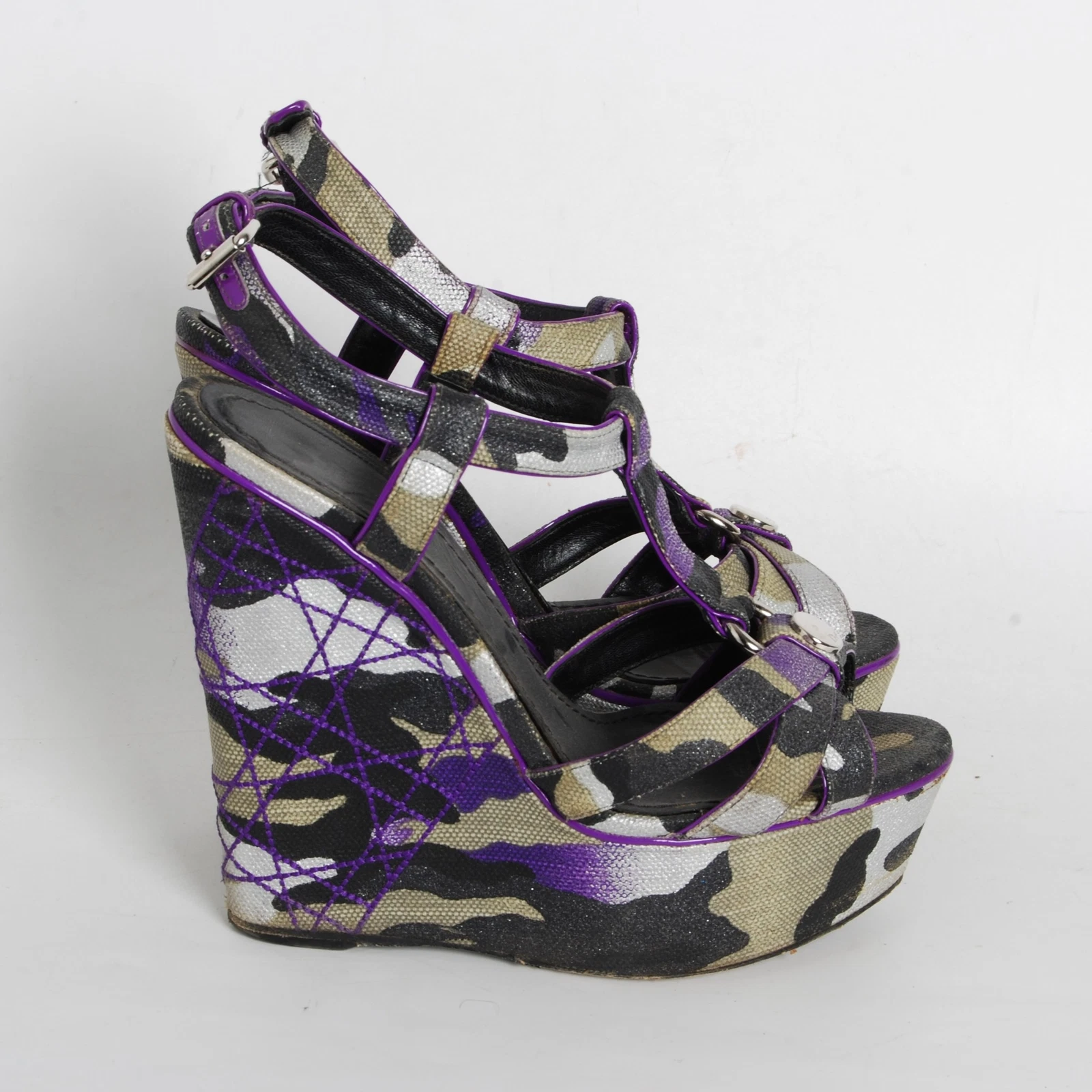 Sandales multicolores pour femmes Dior imprimé camouflage sangle cheville chaussures taille UE 37