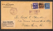 805 807 & 810 PREXY STAMPS NUMISMATIST ILLINOIS - PENNSYLVANIA PARCEL POST COVER