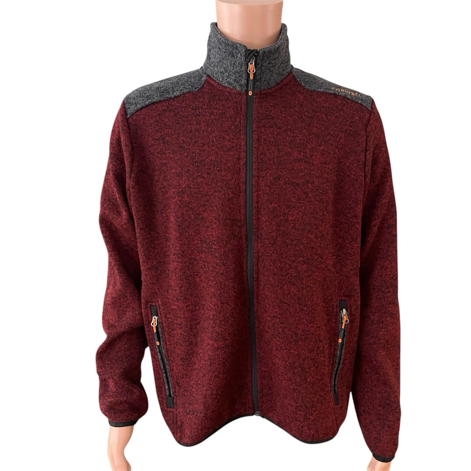 Orvis Fleece Jacket Men Elbow Patches Plum Full Zip Logo Collar Pockets Medium A