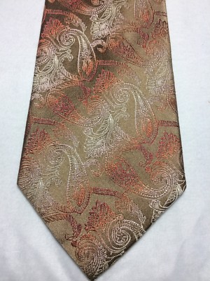 JOSEPH ABBOUD MENS TIE 3.75 X 61 ORANGE RED WHITE BEIGE 