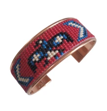 Native American Style Copper Seed Beaded Adjustable Bracelet Cuff Thunderbird