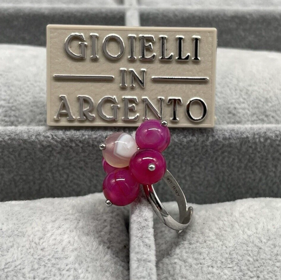 ANELLO DA DONNA FIORE DI PERLINE A SFERE ROSA ARGENTO 925 CON INCISO " GINEVRA " - Immagine 3 di 4