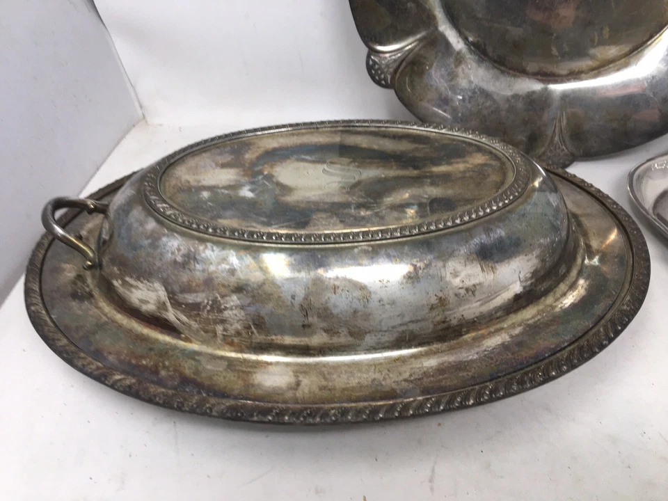 Lote De Colección 3 Wm Rogers Plato de Servir Cubierto Ovalado + Bandeja Redonda + Bandeja Gorham 1955 Foto 4 de 4