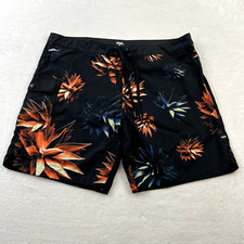 Vans Mens Shorts 38 Board Shorts Black Floral Print Orange Blue Unlined