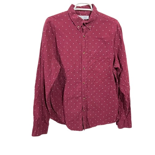 Old Navy Men's Everyday Regular Fit Shirt Burgundy Long Sleeve Button