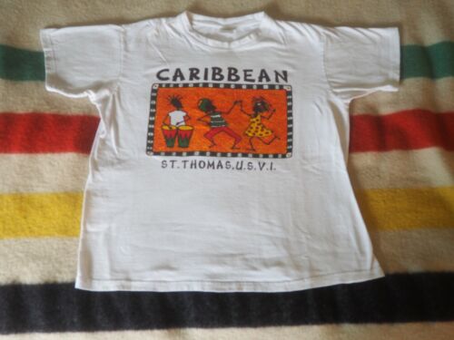 VTG 90s Caribbean ST THOMAS Art Music White Graph… - image 1