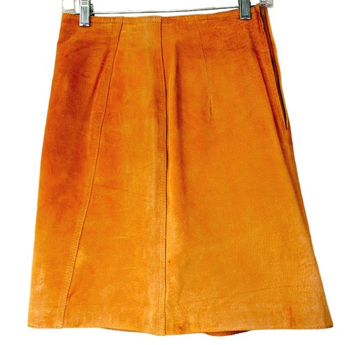 VTG Brandon Thomas Soft Suede Leather Mini Pencil Skirt Sz 8 Waist 27" Peach Tan