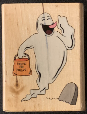 Rubber Stamp Halloween Ghost Trick Or Treat Tombstone CMC 