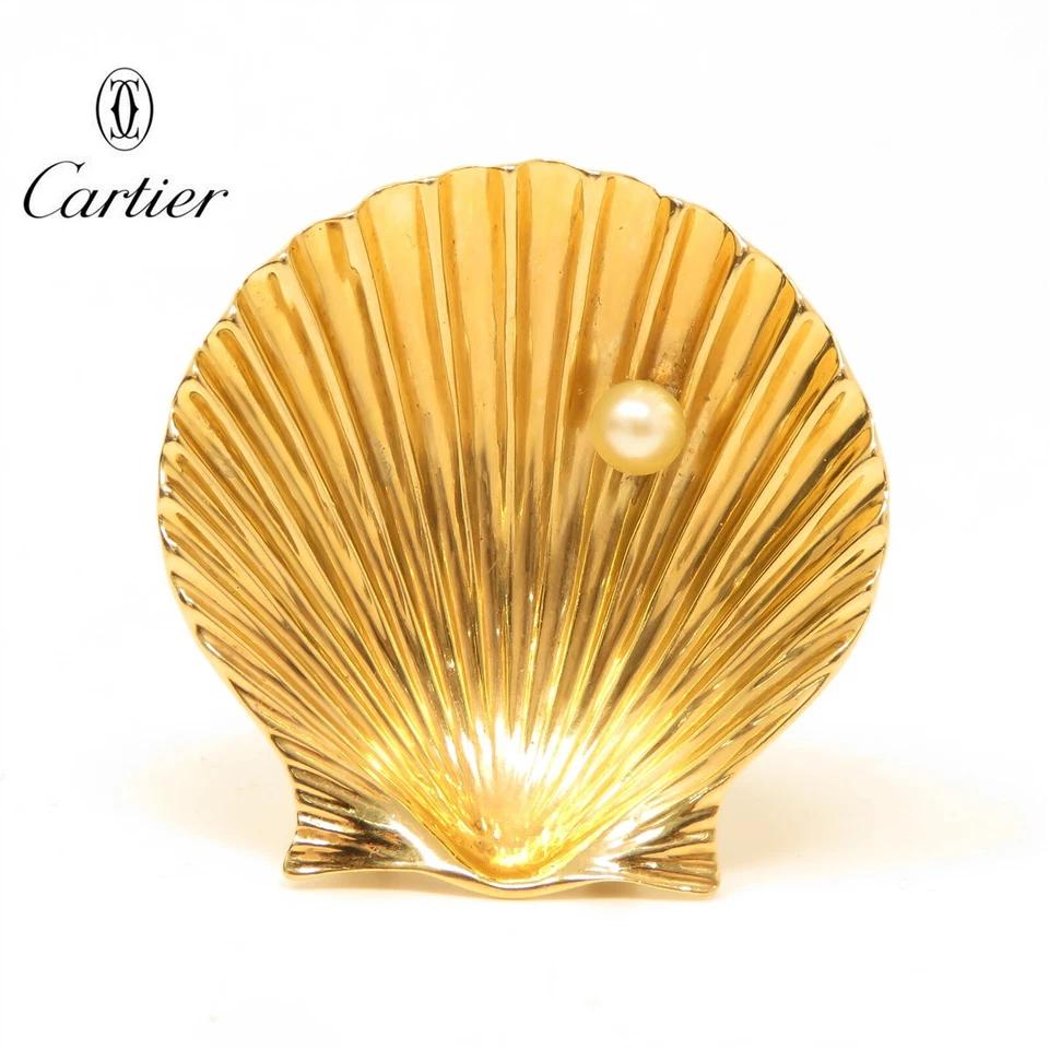 NYJEWEL Cartier 14k Yellow Gold Pearl Shell Large Pin Brooch
