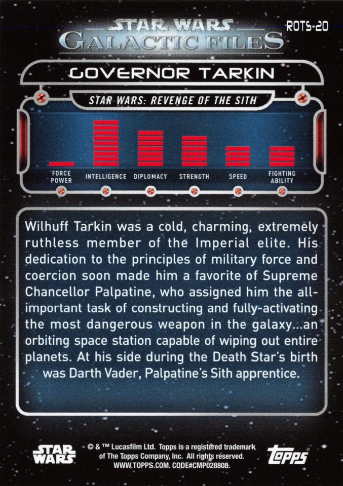 Star Wars Galactic Files (2018) BLUE PARALLEL BASE Card ROTS-20 GOVERNOR TARKIN - Image 2 of 2
