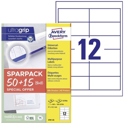 65er Multipack Avery-Zweckform 4781-65 Universal-Etiketten 97 x 42.3 mm Papier