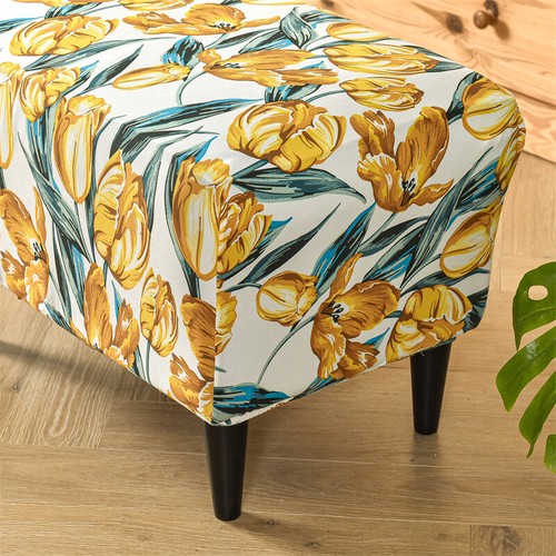 Floral Elastic Rectangle Footstool Cover Stretch Ottoman Storage Stool Slipcover - Picture 11 of 30