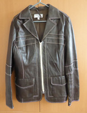 Heine Soft Dark Brown Genuine Real Leather Zip Up Ladies Jacket Collared Uk 14