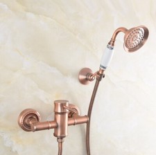 Antique Red Copper Wall Mount Bathroom Shower Faucet Hand Held Shower Mixer Tap