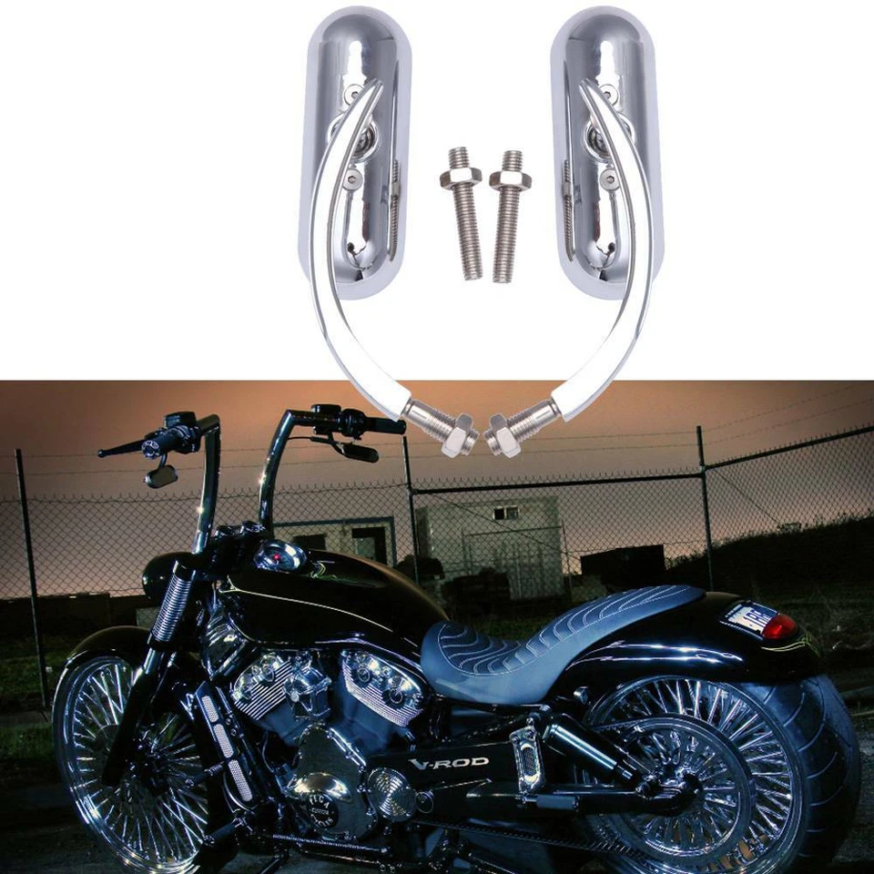 Par de espejos retrovisores cromados mini ovalados para Harley Touring Dyna Sportster Cruiser Foto 3 de 4