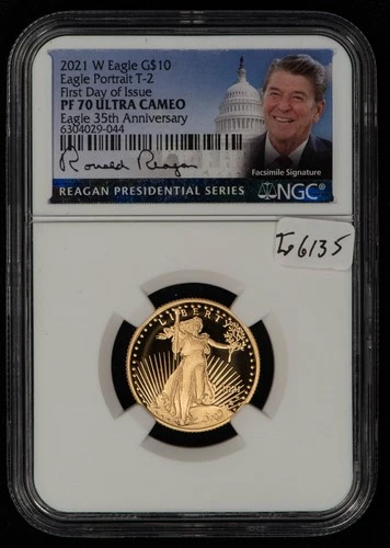 2021-W G$10 1/4 oz Gold American Eagle Proof Type 2 Reagan - NGC PF 70 UC- G6135