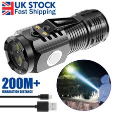 Mini LED Flashlight Ultra Bright Tri-Core Torch USB Rechargeable Pocket Work Lam