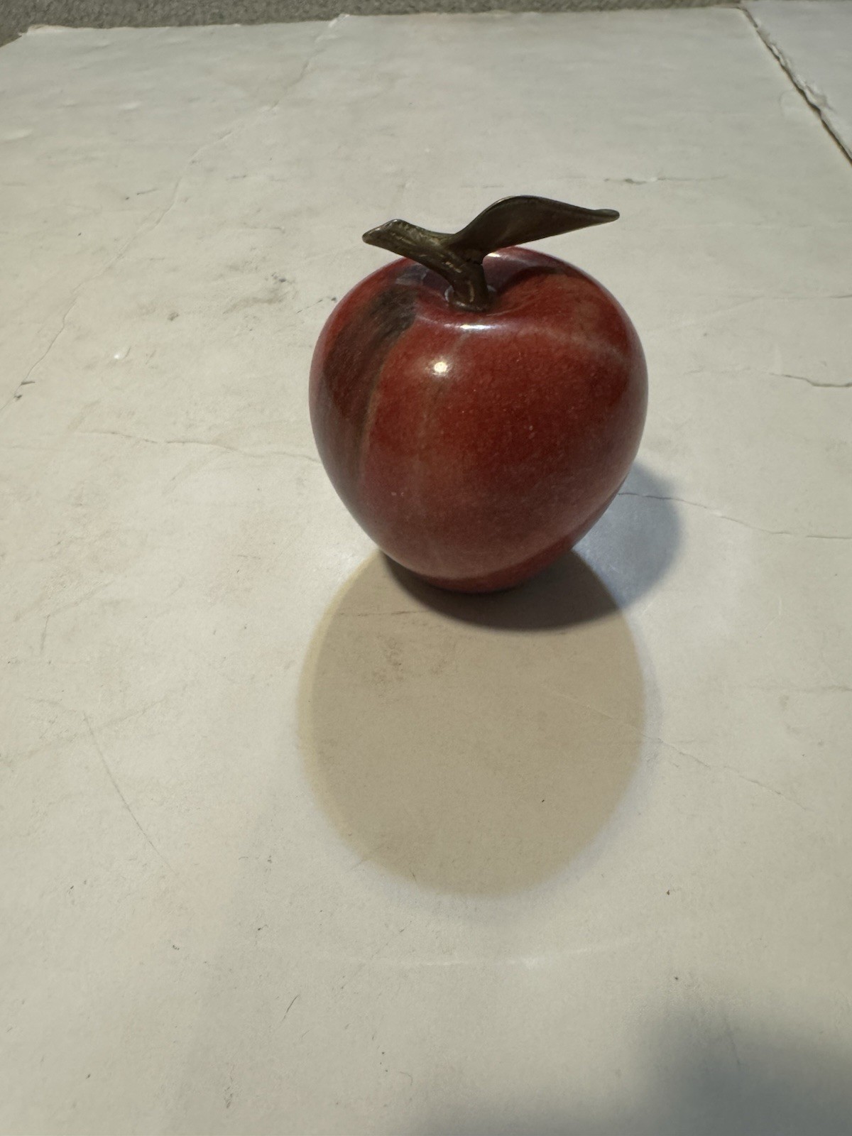 Vintage Glass Apple Brass Stem Paperweight 3.5x2.5 In. Red