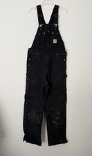 Carhartt Bib Overalls Mens 38x34 Black R02 Insulated Duck Quilt Lined Workwear