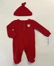 Carters Baby Boy Christmas Footed Pajamas Hat 3 Months Santa 2 PC Set Cute New