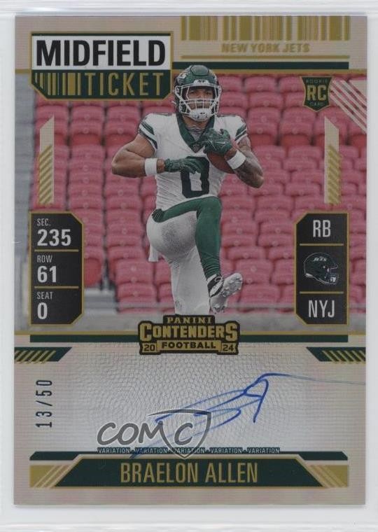 2024 Panini Contenders Midfield Ticket 13/50 Braelon Allen Rookie Auto RC 0m89