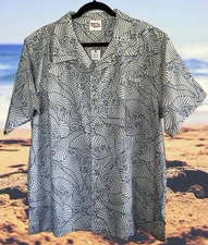 Barefoot In Paradise Men’s Hawaiian Shirt Size Large Short Sleeve Button Up Blue
