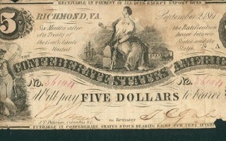 $5 1861 Confederate States of America PAPER CURRENCY AUCTIONS