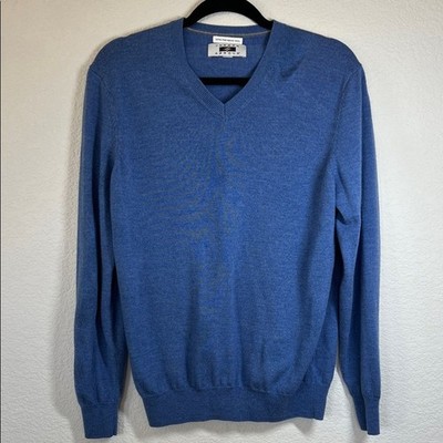 Joseph Abboud Men's Blue V-Neck Sweater 100% Extra Fine Merino Wool Size L